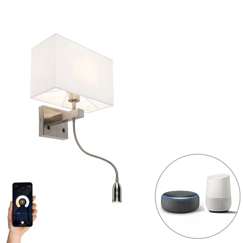 Applique murale Smart en acier avec abat-jour blanc crème avec Wifi P45 - Bergamo