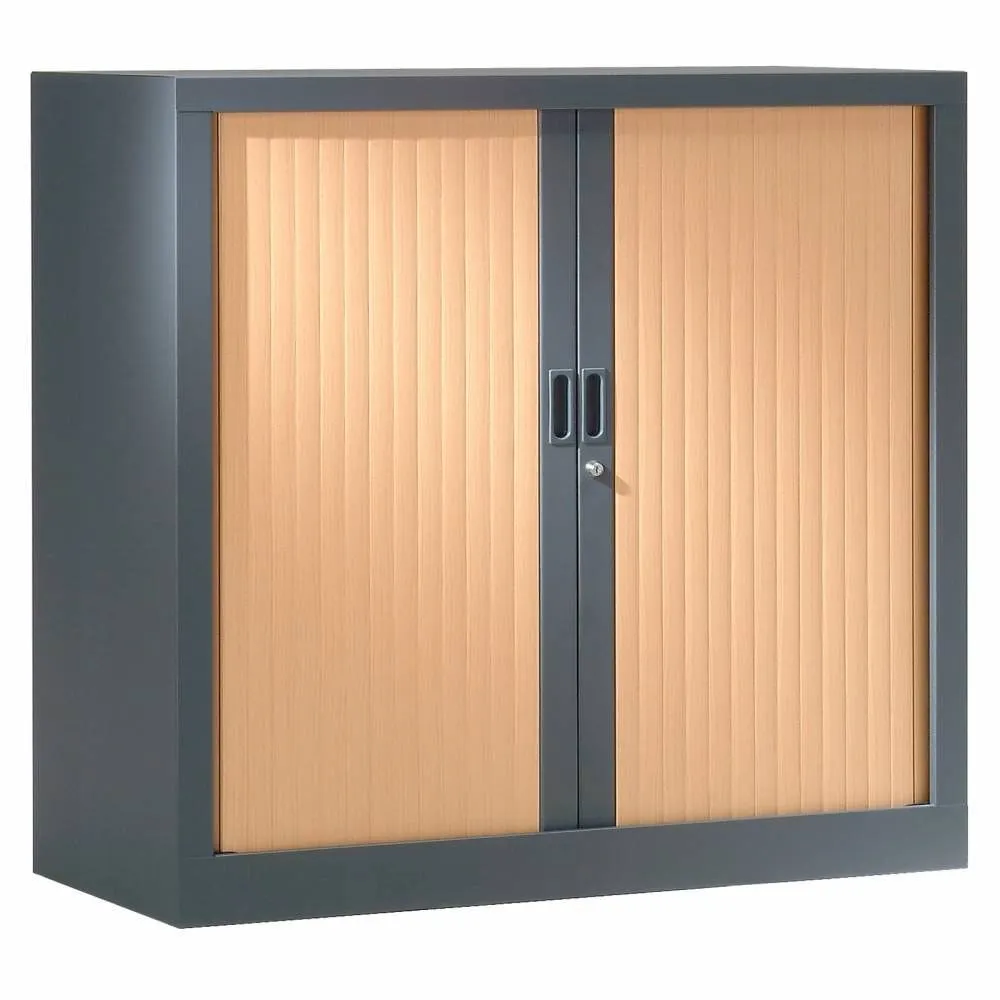 Armoire monobloc 2 tab. anthracite rideaux hêtre