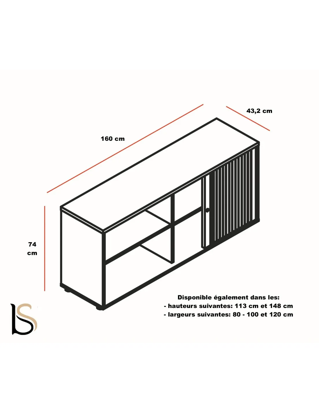Armoire à rideaux basse en bois - MDD