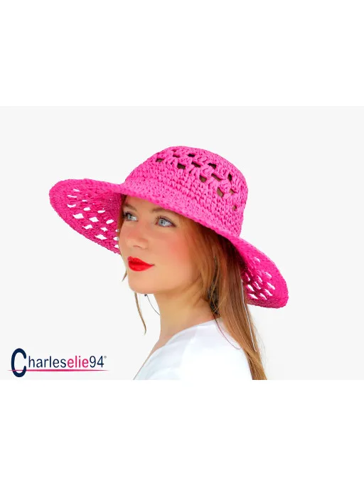 Chapeau d'été en paille de papier HB75 fuchsia