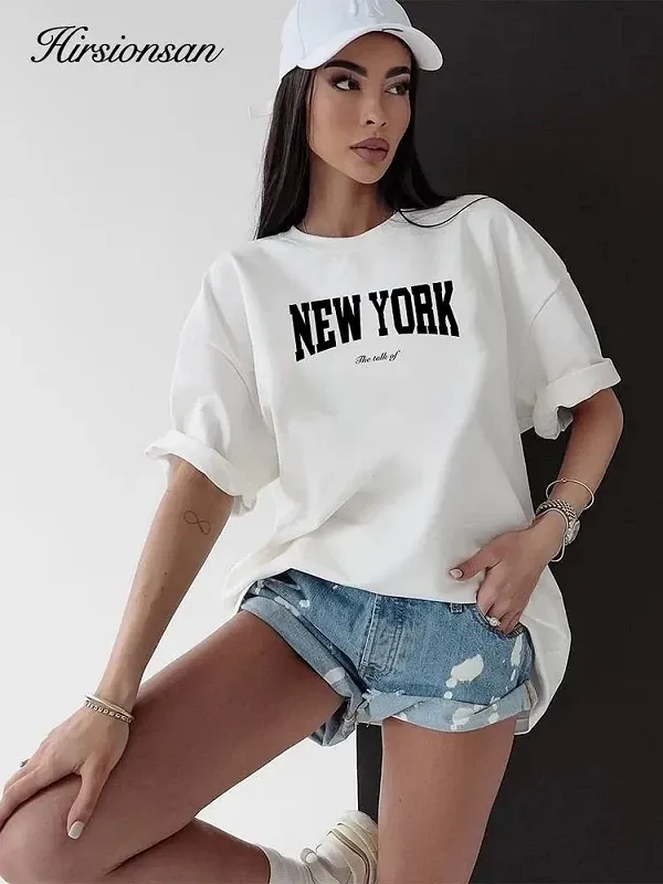 Hirsionsan-T-shirt imprimé New York pour hommes et femmes, T-shirt d'été décontracté à manches courtes, T-shirt en coton re