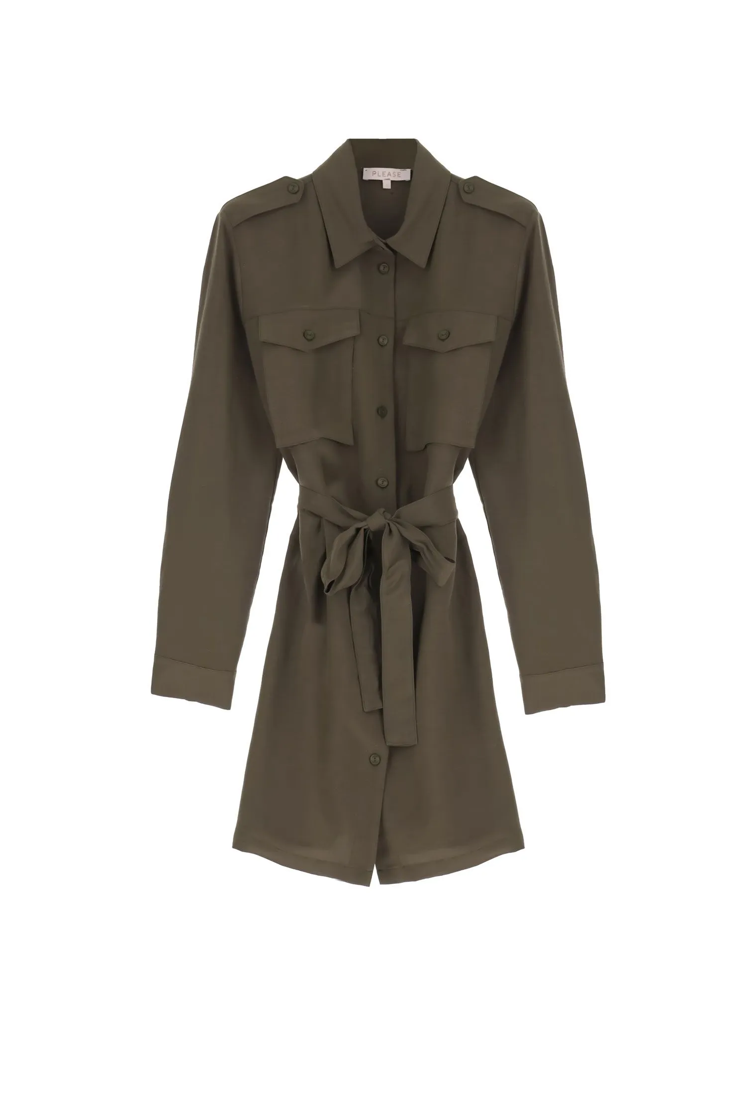 Mini-robe unie avec col classique et ceinture à nouer