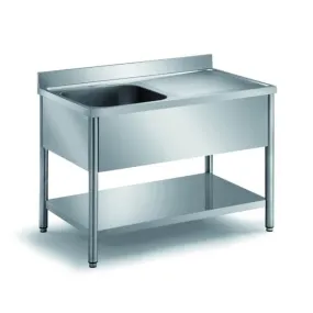 Plonge démontable sur pieds ronds avec étagère inox AISI 304 1 bac profondeur 700 mm longueur 1200 mm