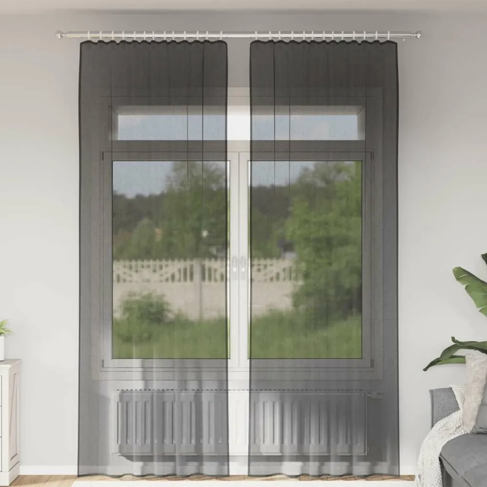 Rideaux en voile avec passants 2 pcs noir