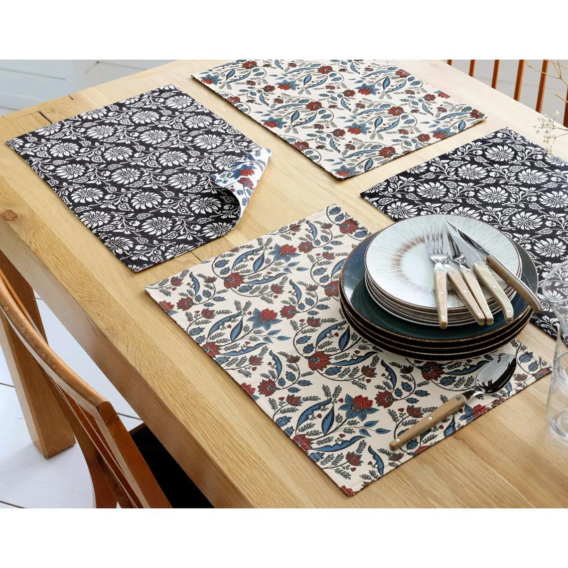 Sets de table 33x48 MEGE bleu en coton | 3 Suisses
