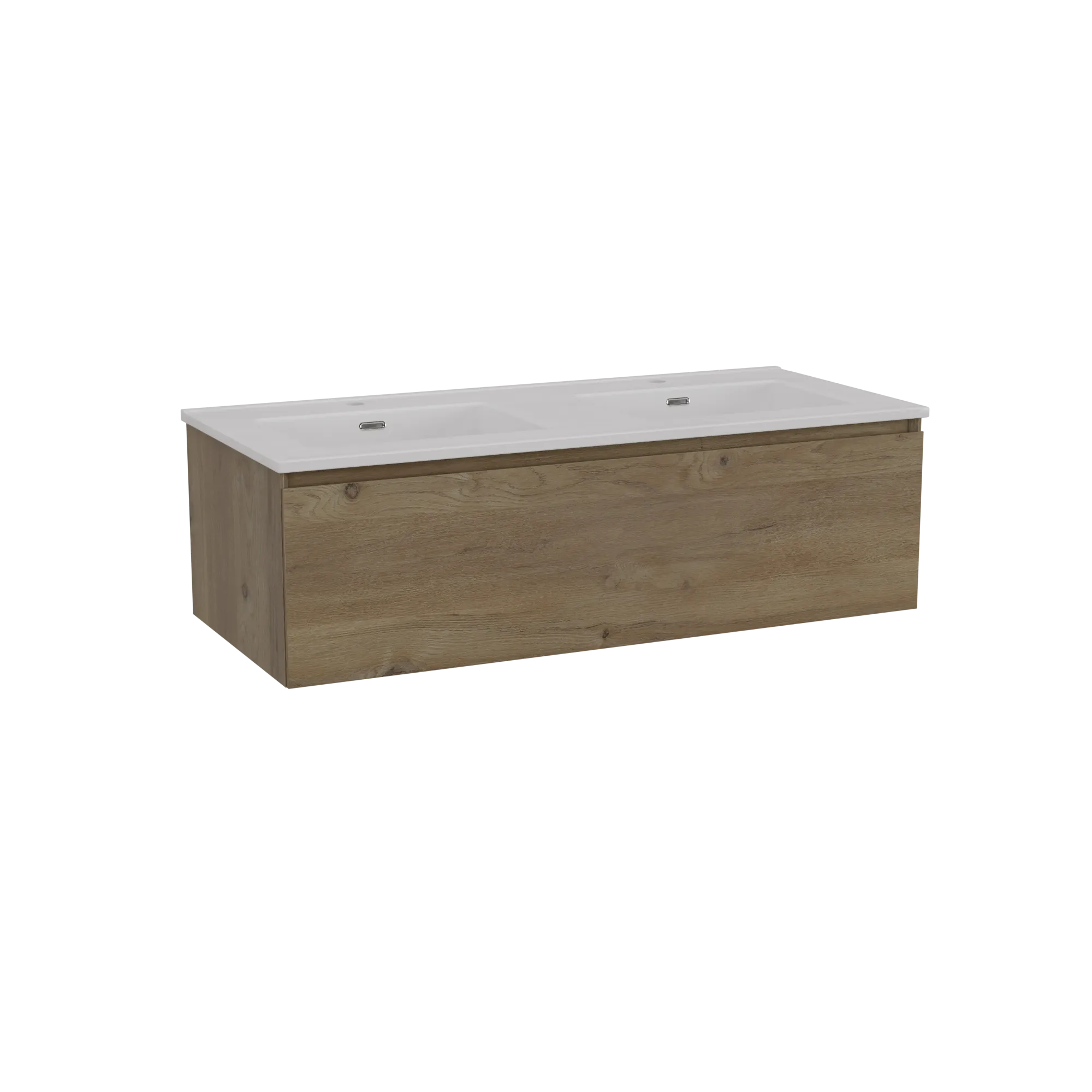 Storke Edge meuble salle de bains suspendu 120 x 52 cm chêne brut avec Kera double vasque en céramique blanc mat