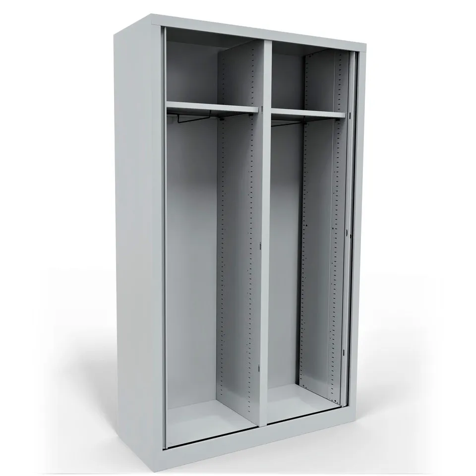 Vestiaire double métallique Corial - h. 198 x l. 120 cm - - façade décor bois - fermeture rideaux 