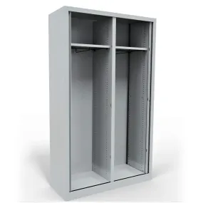 Vestiaire double métallique Corial - h. 198 x l. 120 cm - - façade décor bois - fermeture rideaux 